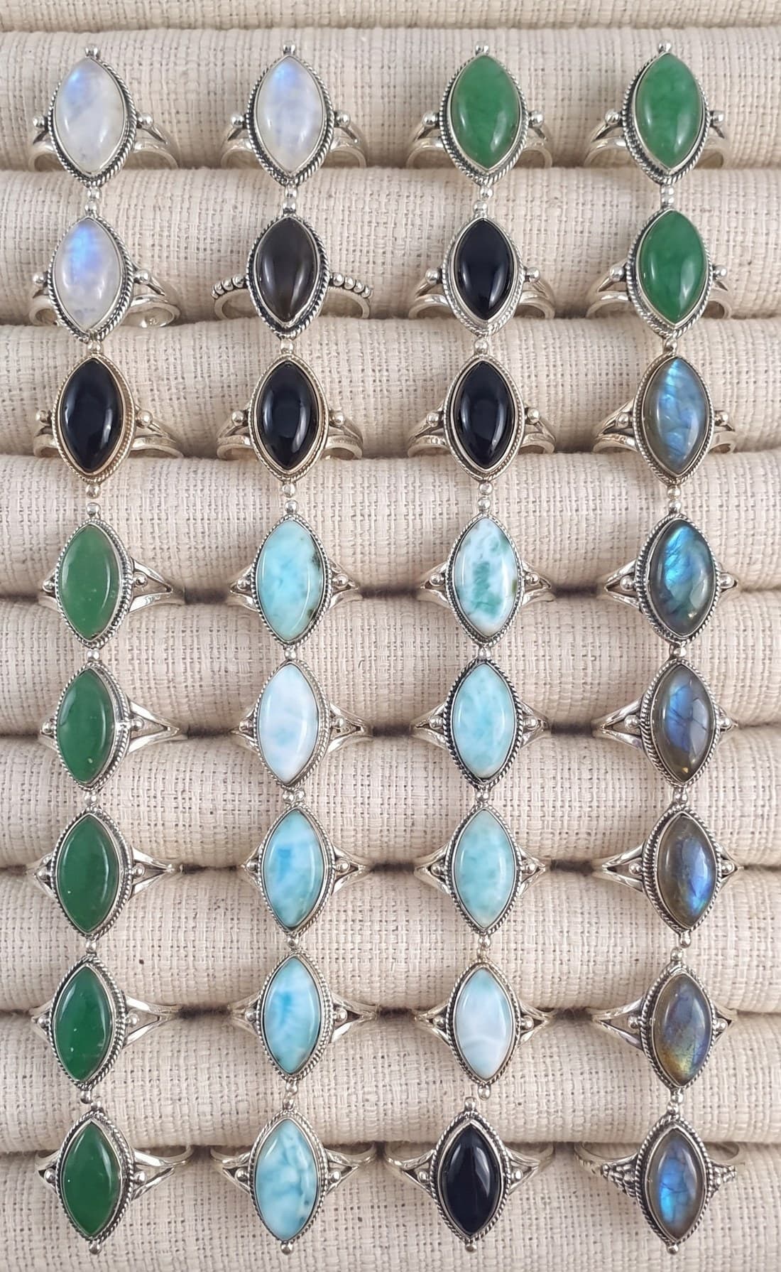 Marquise gemstone rings in 925 silver