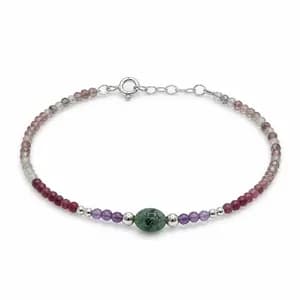 Strawberry Quartz, Tourmaline & Amethyst Gemstone Bead Bracelet