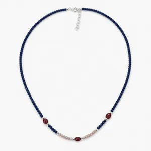 Blue Jade, Rose Quartz & Ruby Gemstone Bead Necklace