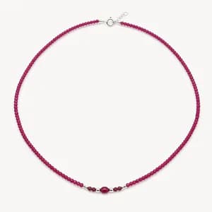 Ruby Garnet Gemstone and Silver Bead Necklace