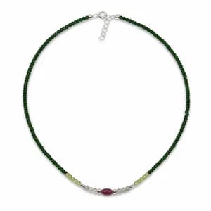Green Onyx, Peridot and Rutilated Quartz Bead Necklace