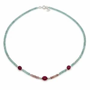 Aquamarine, Rosequartz Gemstone Bead Necklace
