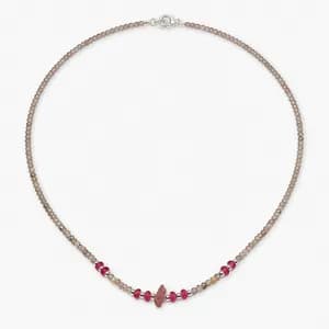 Rose Quartz Ruby Bead Necklace