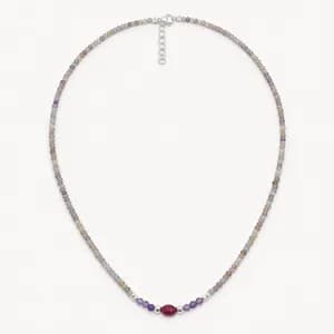 Amethyst & Ruby Gemstone Bead Necklace