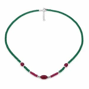 Green Jade & Ruby Gemstone Bead Necklace