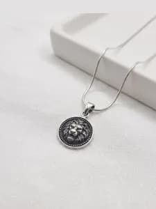 Silver Lion Medallion Pendant
