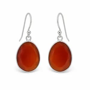 Sterling Silver Oval Gemstone Drop Earrings