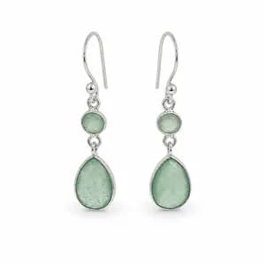 Sterling Silver Double gemstone Teardrop Drop Earrings