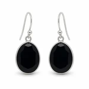 Sterling Silver Oval Gemstone Drop Earrings
