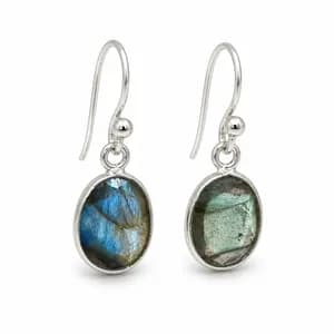 Sterling Silver Oval Gemstone Drop Earrings