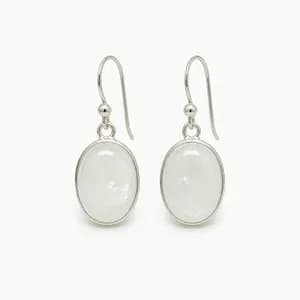 Sterling Silver Oval Gemstone Drop Earrings