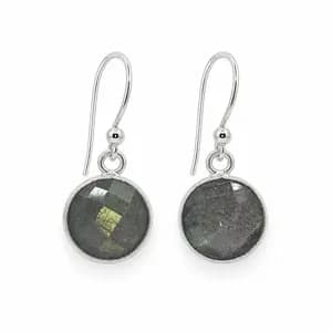 Sterling Silver Round Gemstone Drop Earrings