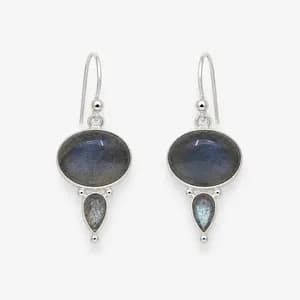 Sterling Silver Oval & Teardrop Gemstone Drop Earrings