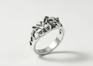 Vintage Silver Two Cat Face Ring