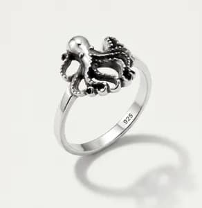 Sterling Silver Small Octopus Ring