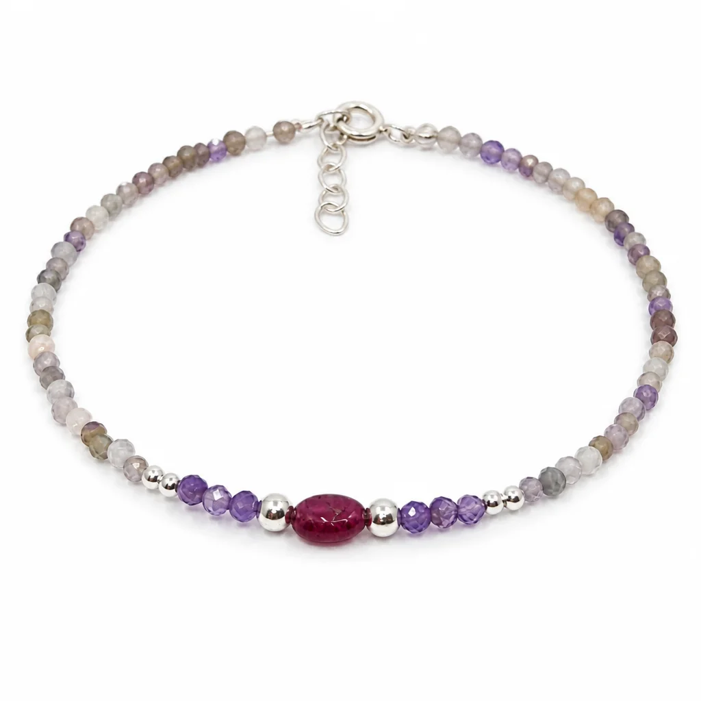 Amethyst & Ruby Gemstone Bead Bracelet