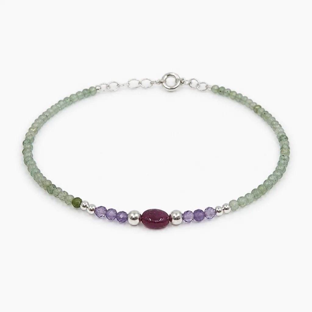 Green Aventurine & Amethyst Gemstone Beaded Bracelet