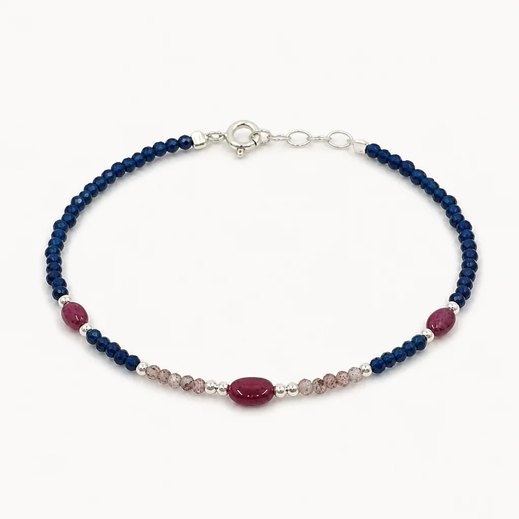 Ruby Blue Jade & Rose Quartz Bead Bracelet