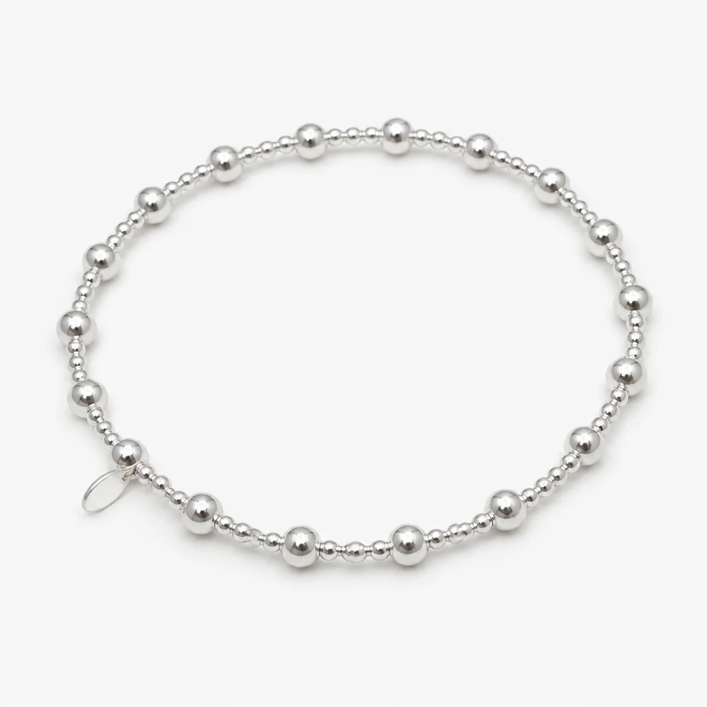 Sterling Silver Beaded Elastic Bracelet