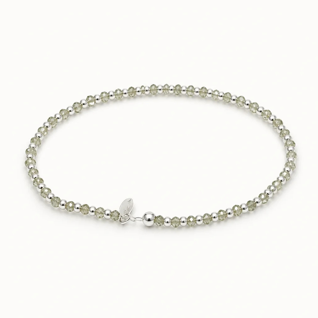 Sterling Silver Faceted Bead Light Emerald Stretch Bracelet