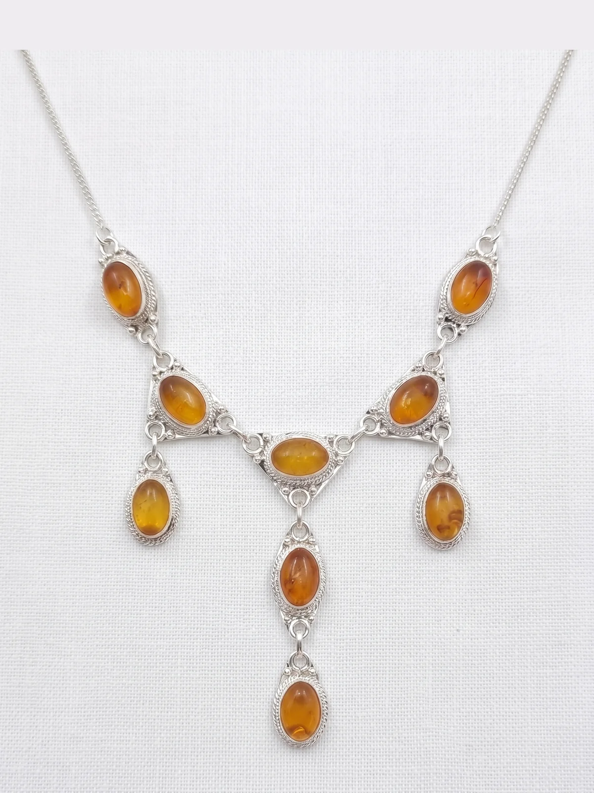 Silver Amber Statement Necklace