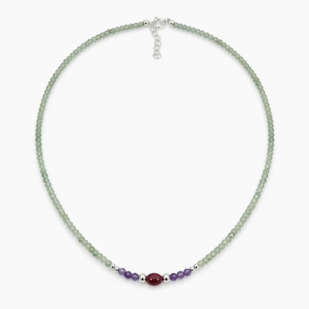 Green Aventurine & Amethist Gemstone Bead Necklace