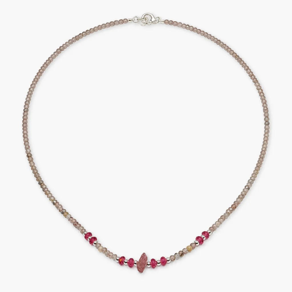 Rose Quartz Ruby Bead Necklace