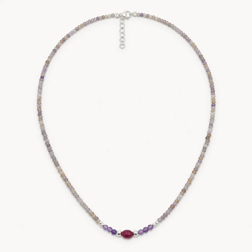 Amethyst & Ruby Gemstone Bead Necklace