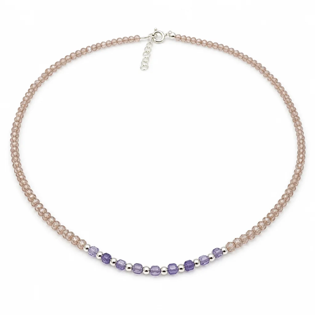 Moonstone & Amethyst Gemstone Bead Necklace