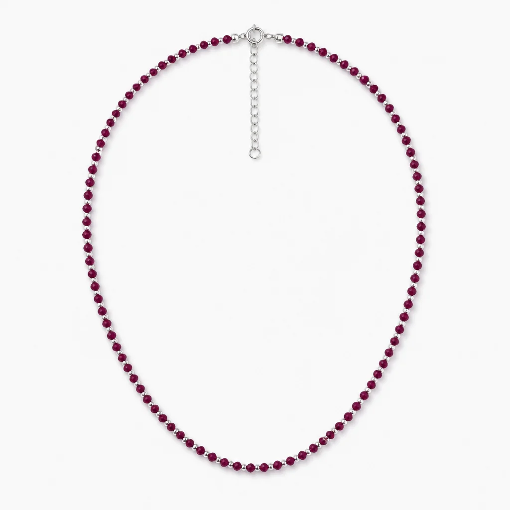 Ruby Bead Sterling Silver Necklace