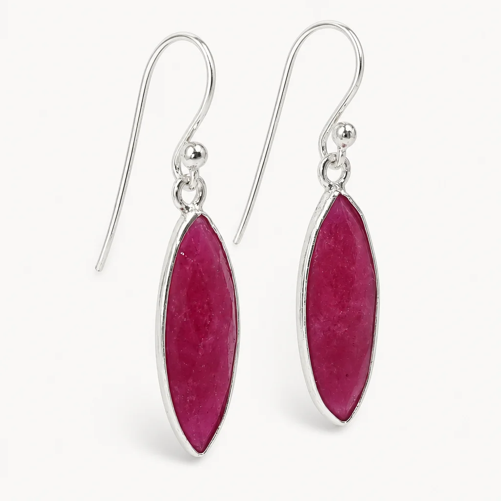 Sterling Silver Marquise Ruby Drop Earrings