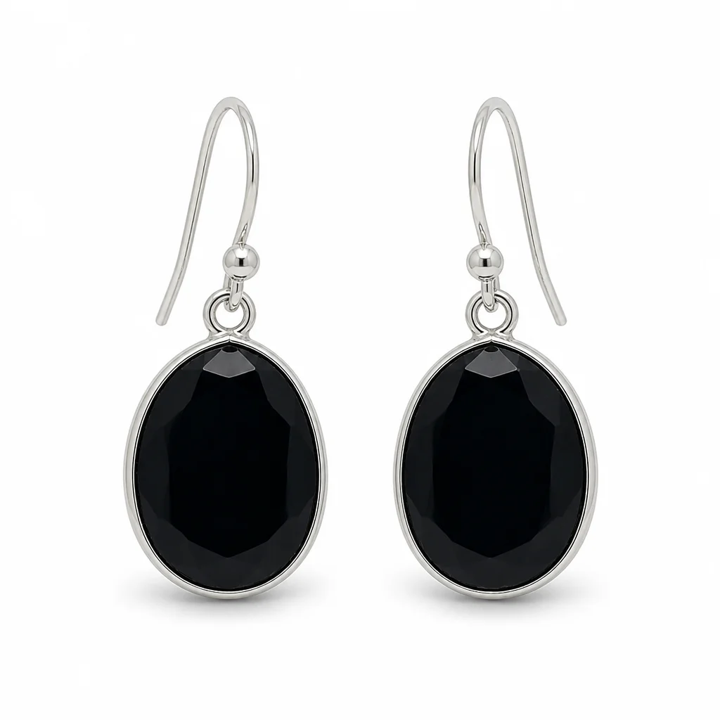 Sterling Silver Oval Gemstone Drop Earrings