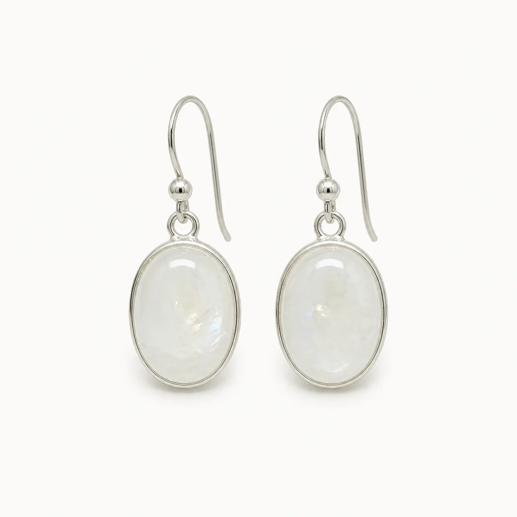 Sterling Silver Oval Gemstone Drop Earrings