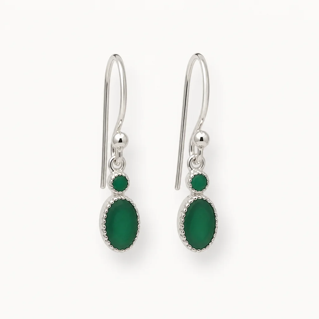 Sterling Silver Small Double Gemstone Drop Earrings