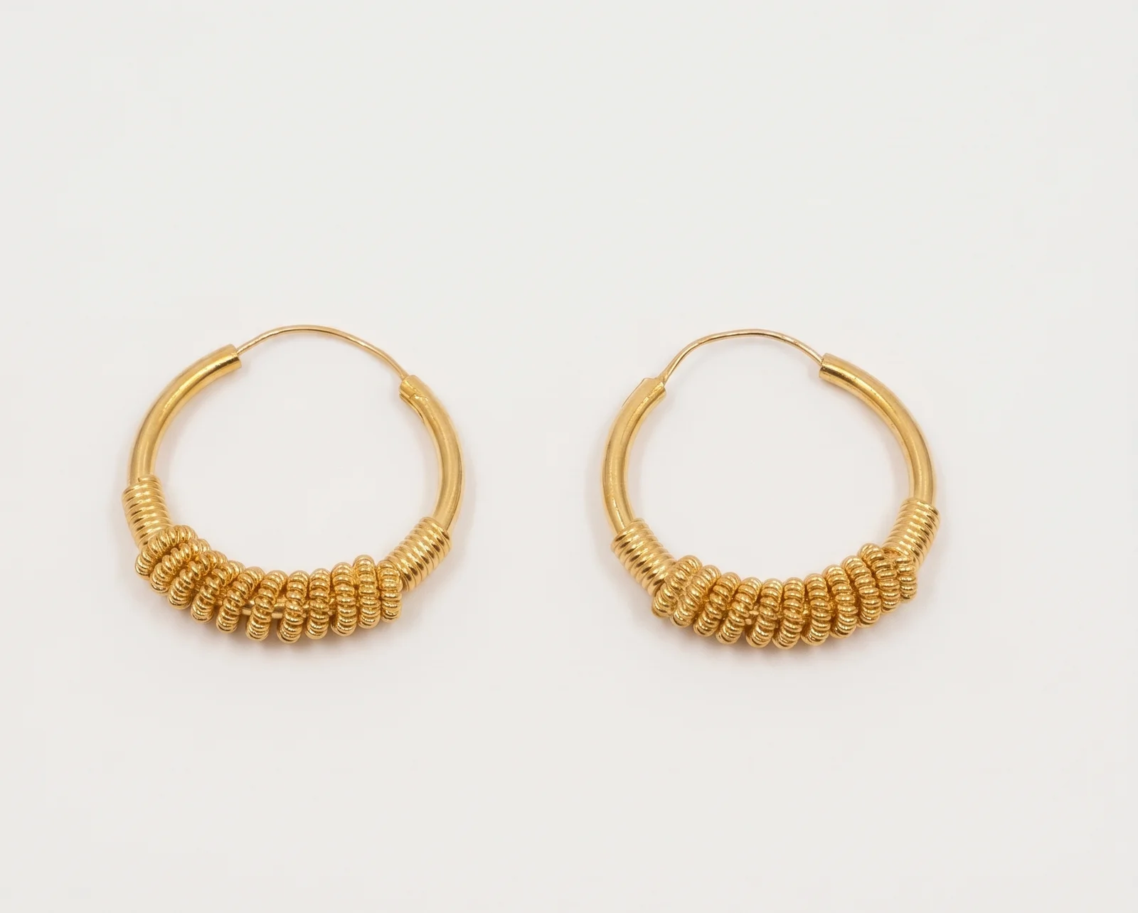 Gold Hoop Ribbed Coil Earrings