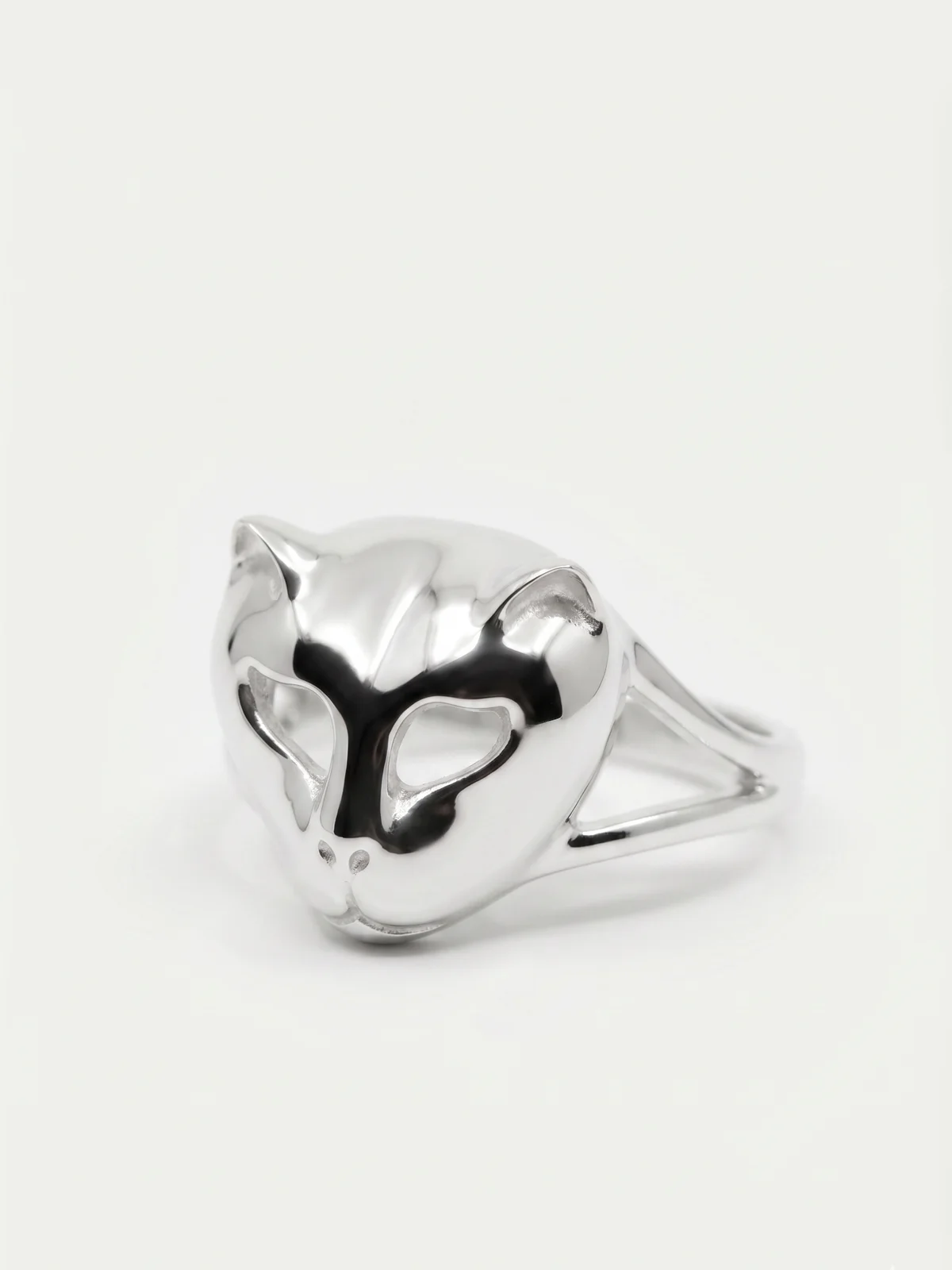 Silver Cat Face Ring