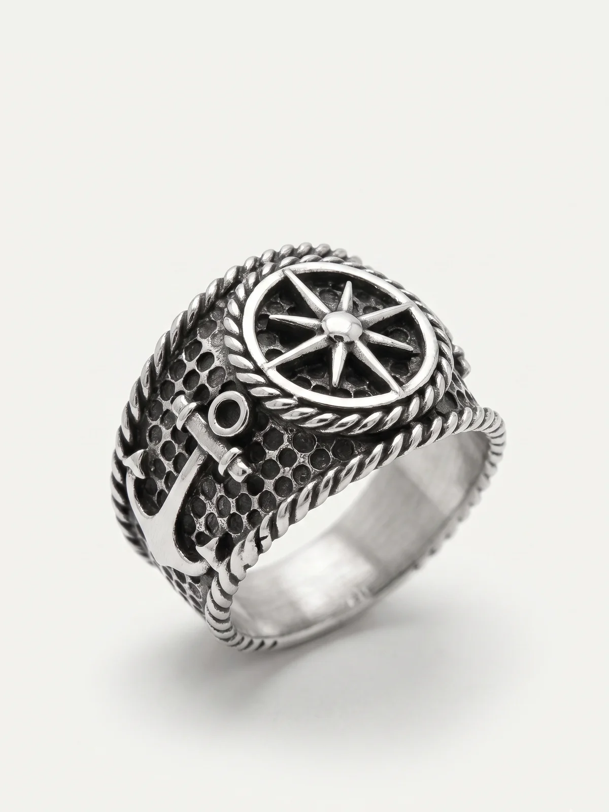 Silver Compass Anchor Ring